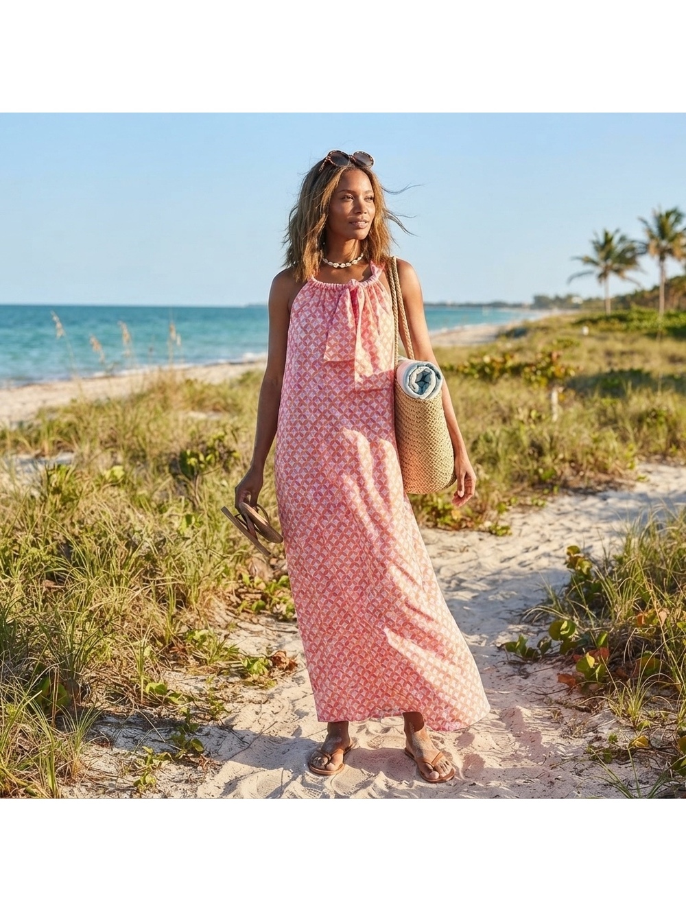 Airy Tropical Y2Ksummer Mermaid-core Maxi Dress Large plus